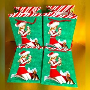 BARBIE VTG 1997 HALLMARK CHRISTMAS GIFT BAGS SET OF 4 BARBIE w/KITTEN & PUPPY